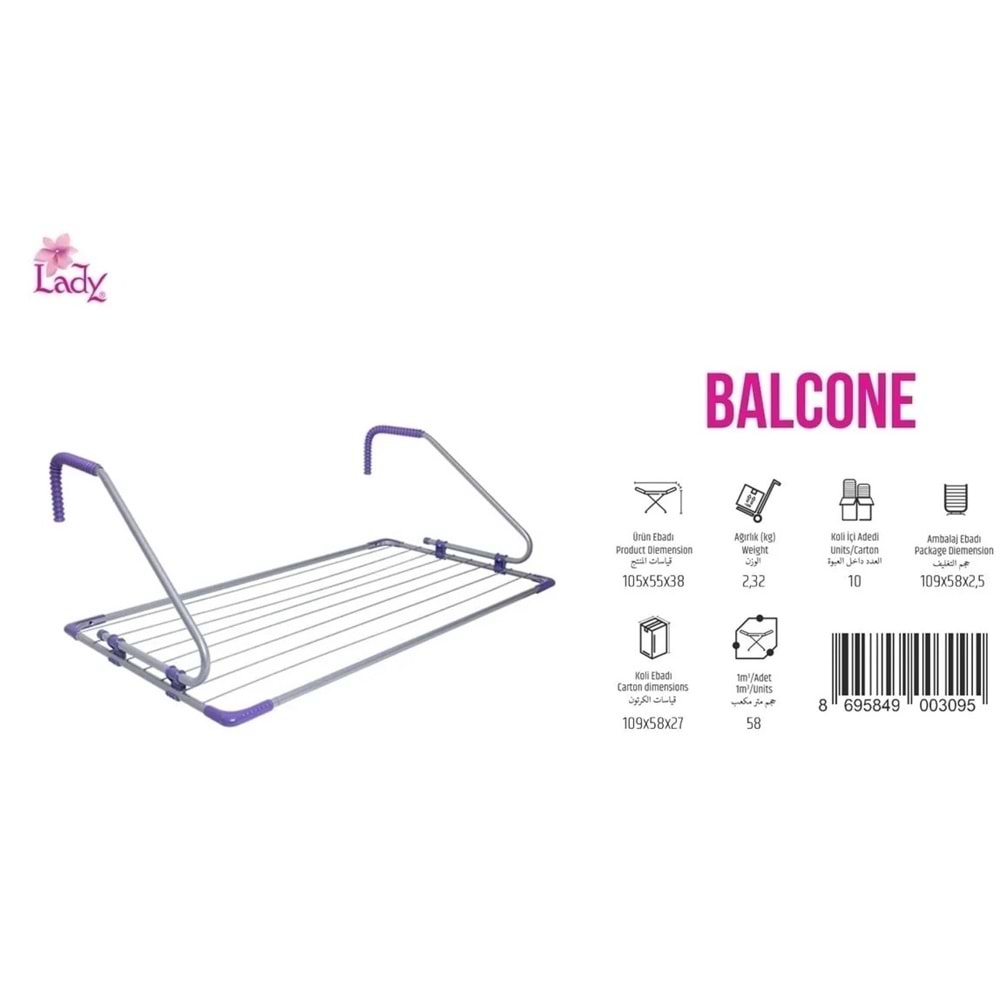 Lady Saraylı Balcone Balkon Çamaşır Kurutma Askısı (105x55x38)