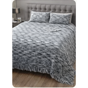 Tavşan Tüyü Peluş El Dokuma Yumuşak Dokulu Çift Kişilik Yatak Örtüsü (280x260)-Siyah Beyaz