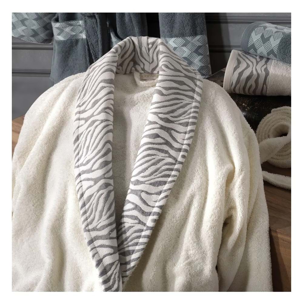 Dantela Premium Cotton Jakarlı Aile Bornoz Seti-Mery Krem Petrol