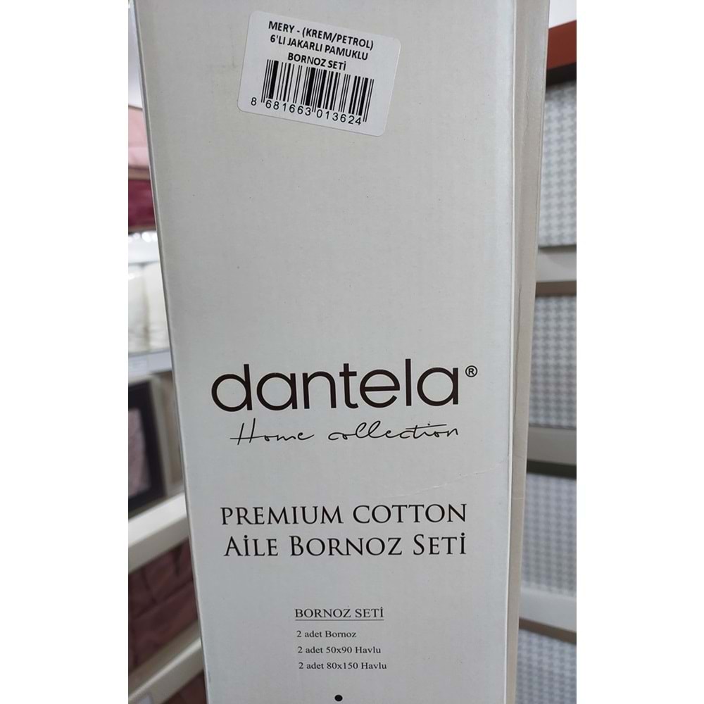 Dantela Premium Cotton Jakarlı Aile Bornoz Seti-Mery Krem Petrol