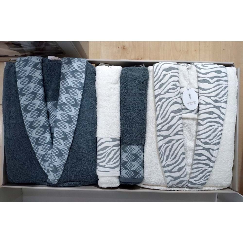 Dantela Premium Cotton Jakarlı Aile Bornoz Seti-Mery Krem Petrol