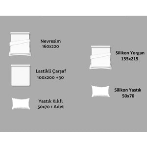 Full Öğrenci Seti, Fitted Çarşaflı Tek Kiş Nevresim Tk+Yorgan+Yastık - Su Yeşili Gri