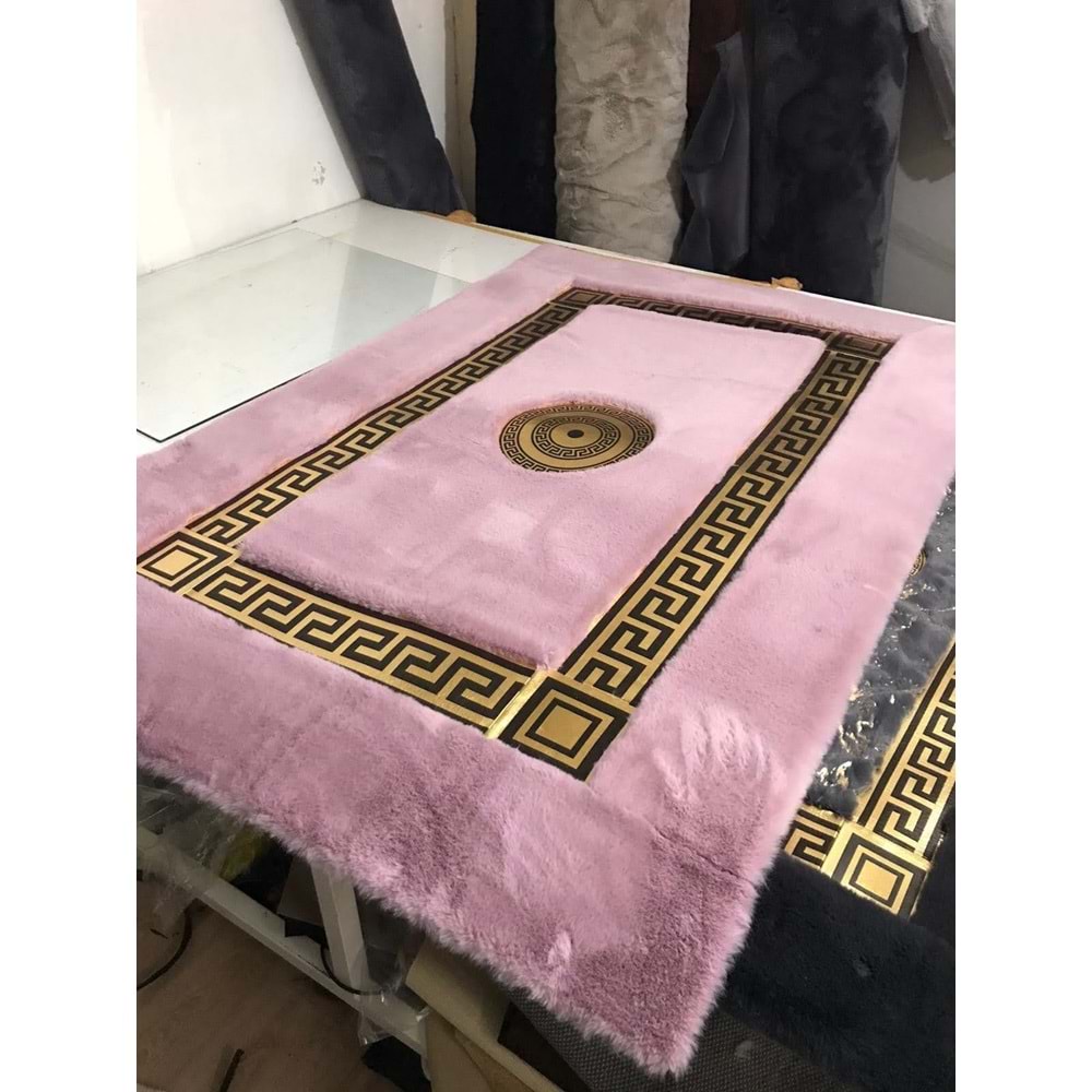 Mandaş Tekstil Lüks Peluş Simli Varaklı Gerçek Derili Tavşan Tüyü Post Halı M2 (A+ Kalite)-Özel Ebat