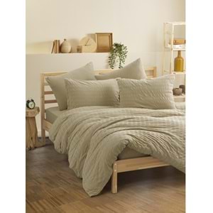 Cotton Box Crepe Lastikli Çarşaflı Lüks Penye Çift Kişilik Nevresim Takımı-Bej