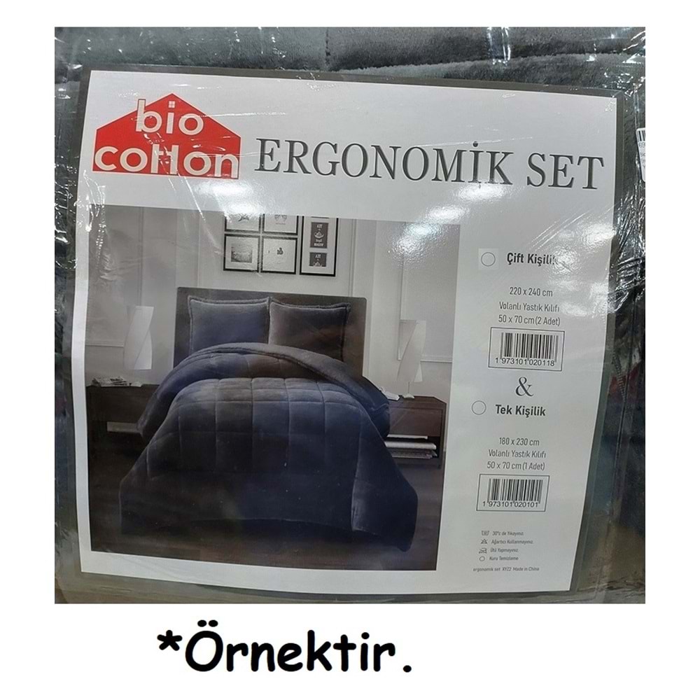 Bio Cotton Pudra Peluş Kadife/Wellsoft Çift Kişilik Ergonomik Yorgan Seti (Yastık Kılıflı)