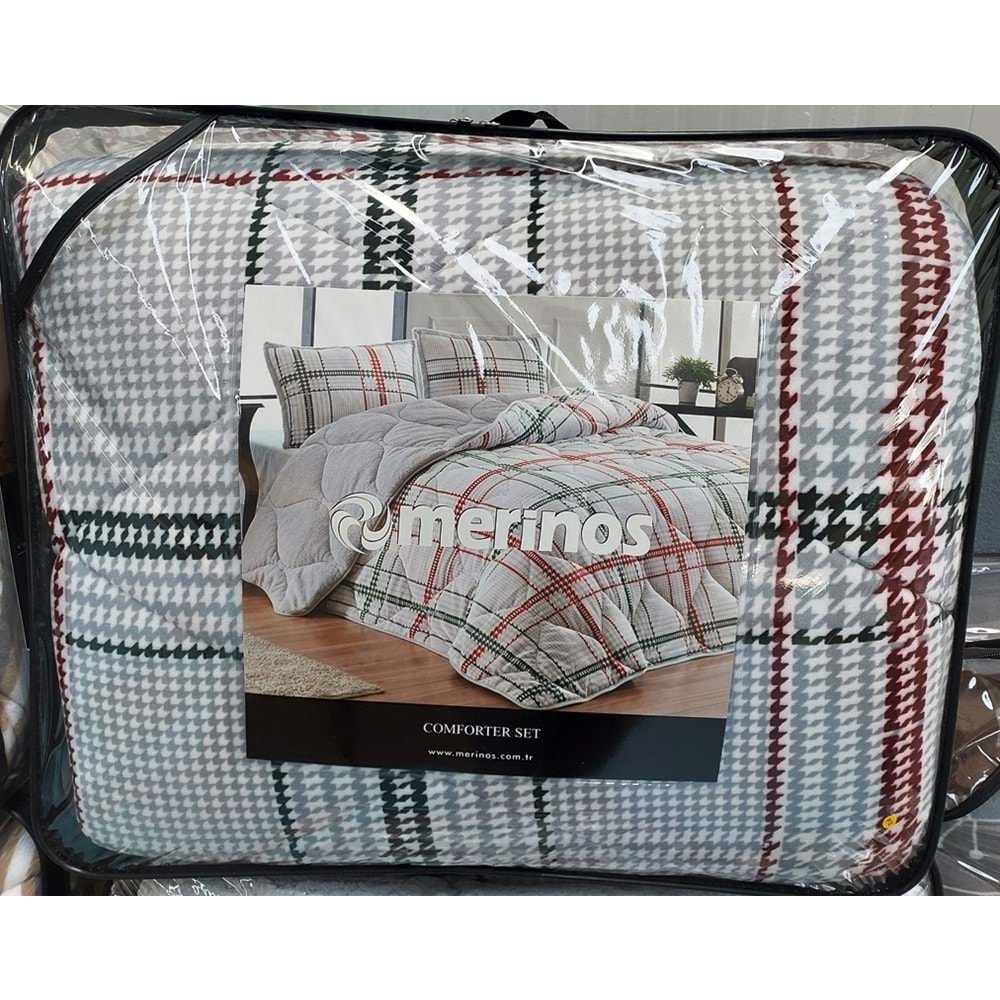 Merinos Comforter Set, Çift Kişilik Yorgan Seti (220x240)-Elba Gri Kırmızı