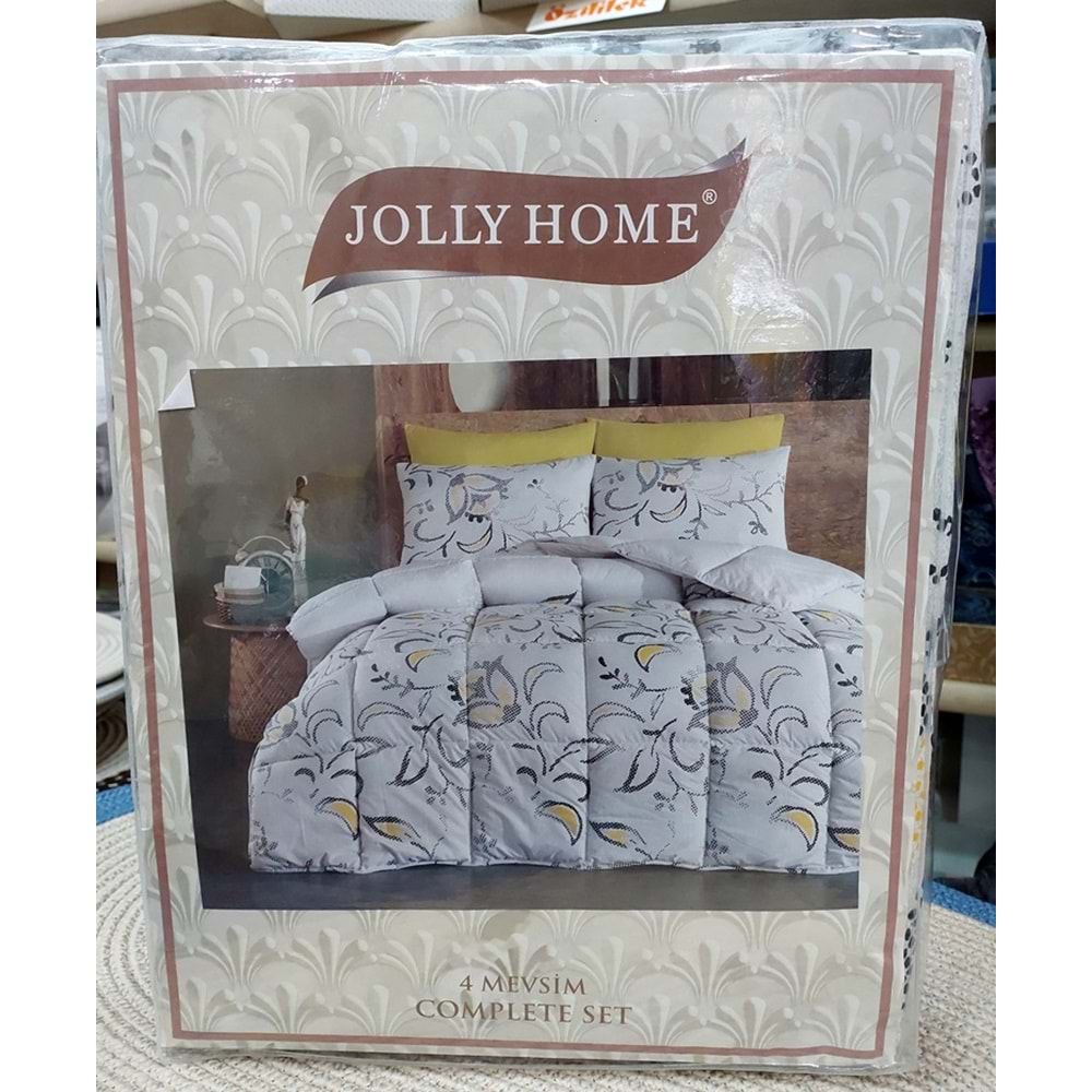 Jolly Home 4 Mevsim Tek Kişilik Kapitoneli Nevresim Takımı-Manolya Sarı Gri