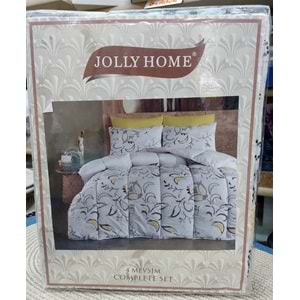 Jolly Home 4 Mevsim Tek Kişilik Kapitoneli Nevresim Takımı-Manolya Sarı Gri