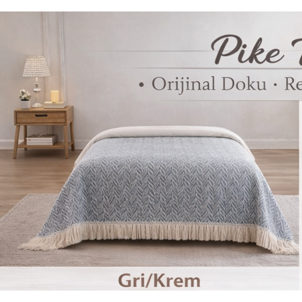 Amazon Ev Naturel Tek Kişilik Pike Takımı-Gri Krem MT109