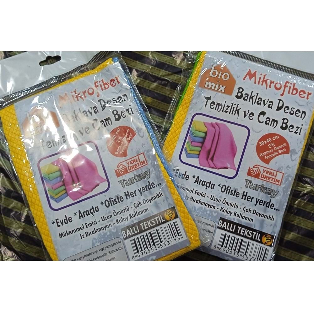 Bio Mix 6lı Mikrofiber Baklava Desen Temizlik ve Cam Bezi (30x40)