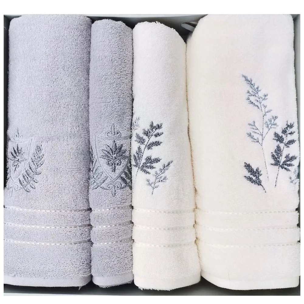 Özdilek 4 Parça Best Hamam Seti, Banyo Havlu Takımı-Leaf Krem Gri
