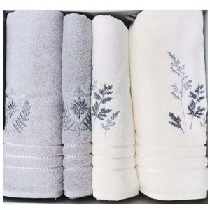 Özdilek 4 Parça Best Hamam Seti, Banyo Havlu Takımı-Leaf Krem Gri
