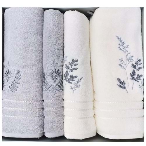 Özdilek 4 Parça Best Hamam Seti, Banyo Havlu Takımı-Leaf Krem Gri
