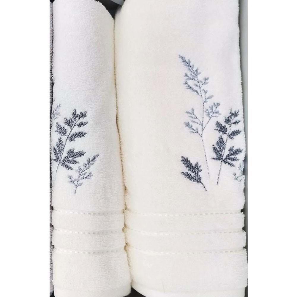 Özdilek 4 Parça Best Hamam Seti, Banyo Havlu Takımı-Leaf Krem Gri