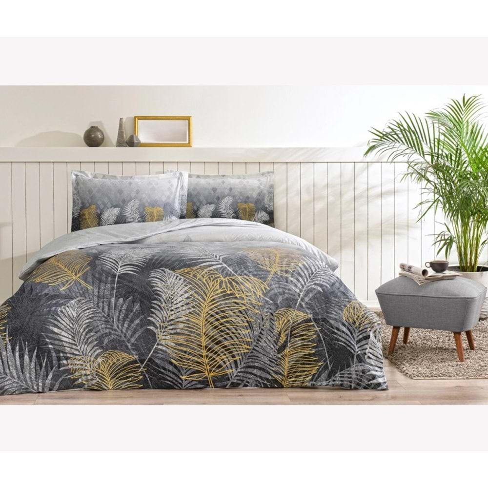 Özdilek Ranf Battal Boy Çift Kişilik Nevresim Takımı-240*220 kıng Golden Palm gri