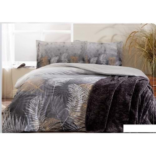 Özdilek Trendy Battaniyeli Çift Kişilik Nevresim Takımı-Golden Palm Gri