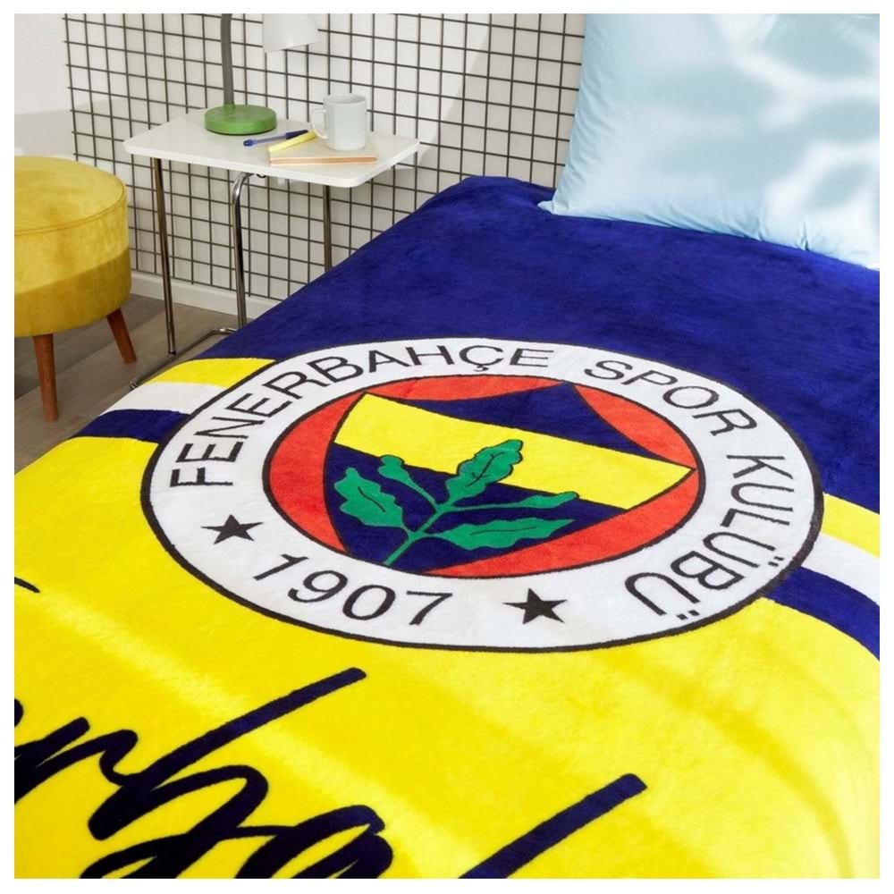 Taç/Fenerbahçe Taraftar Lisanslı Tek Kişilik Battaniye-SARI LACİVERT