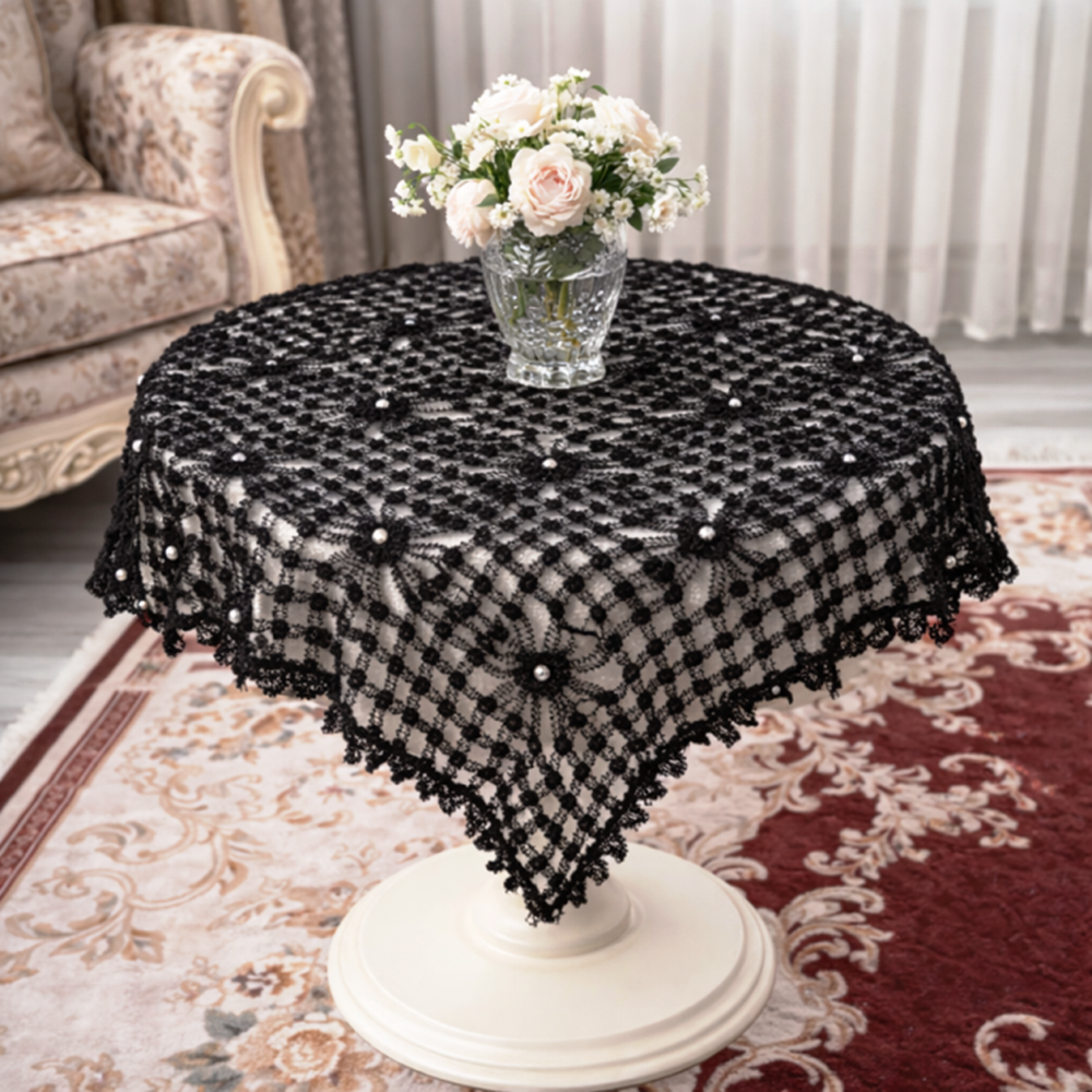 Mandaş Tığ işi El Örgü vitrin seti 4 parça siyah