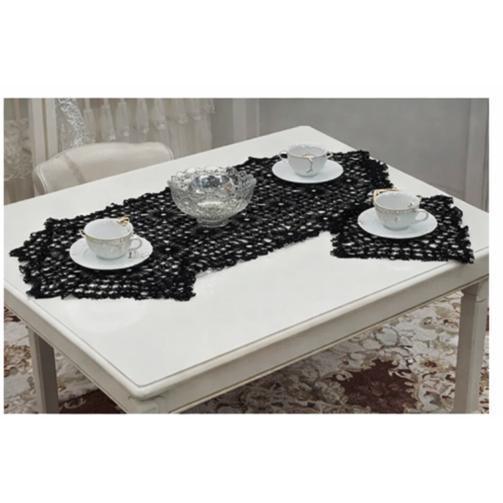 Mandaş Tığ işi El Örgü vitrin seti 4 parça siyah