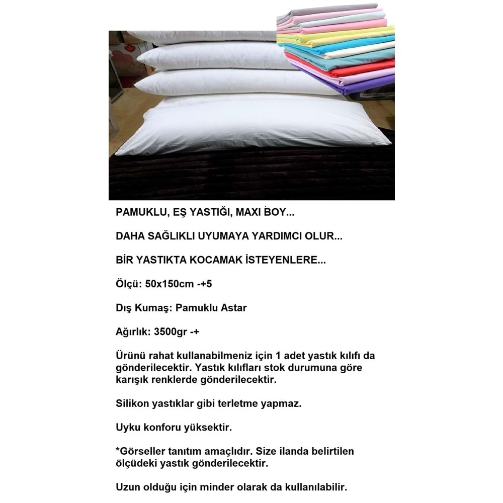 Karı Koca Yastığı 50x150+Yastık Kılıfı, Pamuklu, Double Size Uzun Maxi Boy Yastık (50x150)