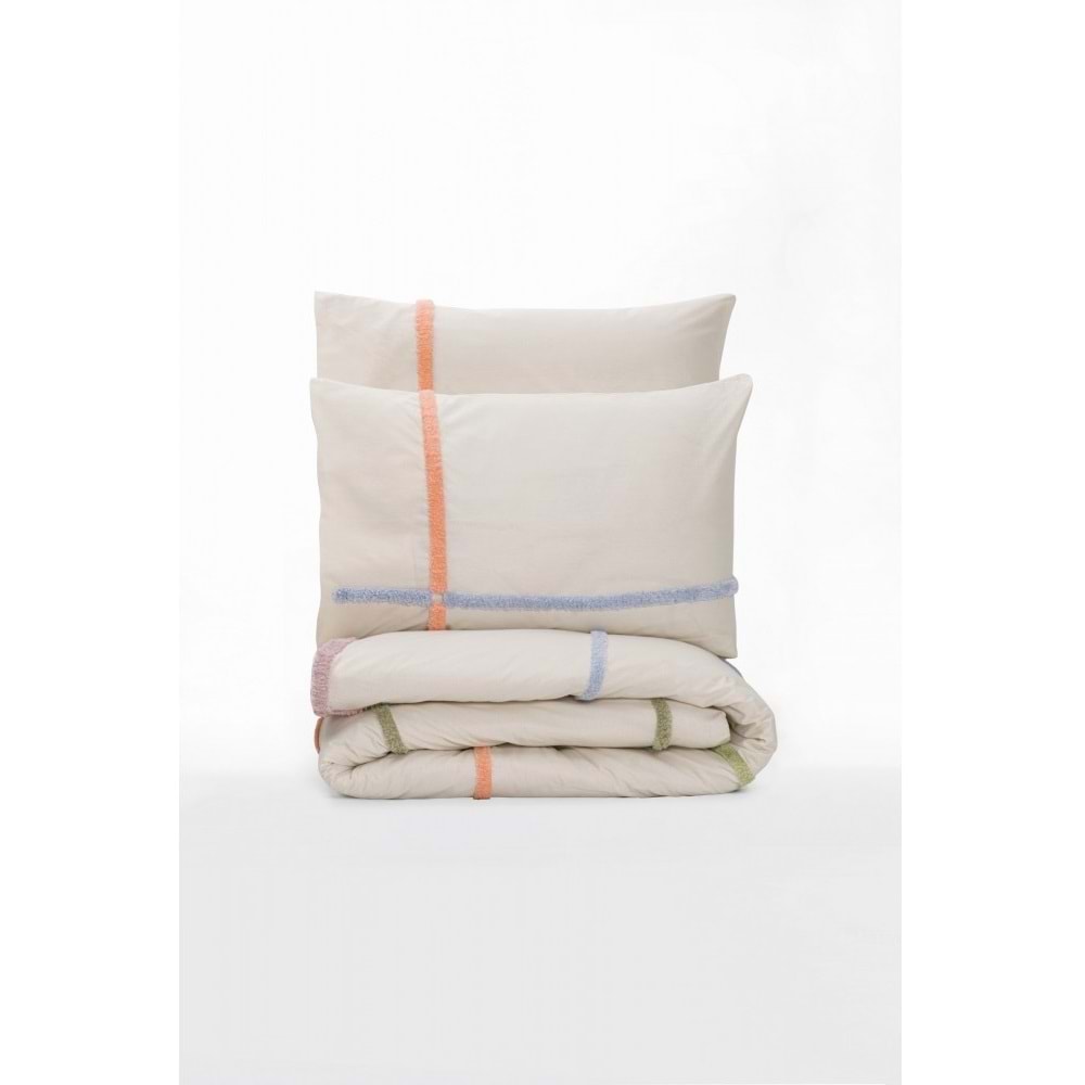 Cotton Box Puff Nakışlı Çift Kişilik Nevresim Takımı Insule Pudra GÜL KURUSU