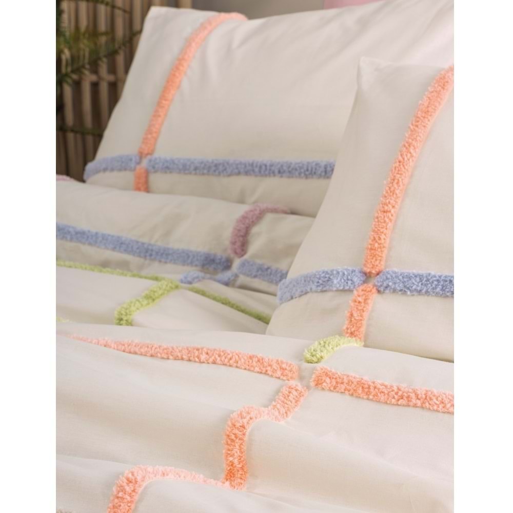 Cotton Box Puff Nakışlı Çift Kişilik Nevresim Takımı Insule Pudra GÜL KURUSU