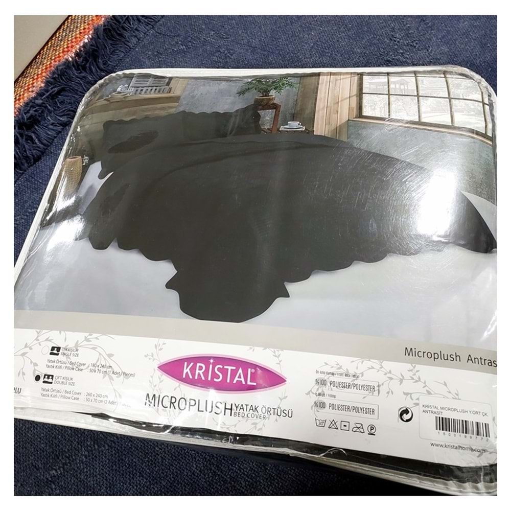 Kristal Microplush Çift Kişilik Yatak Örtüsü (260x240)-Antrasit