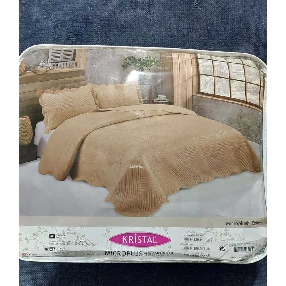Kristal Microplush Çift Kişilik Yatak Örtüsü (260x240)-Kahve