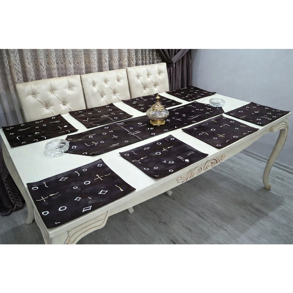 mandaş yemekteyiz yemek seti boncuk işlemeli 9 prç desenli kahve