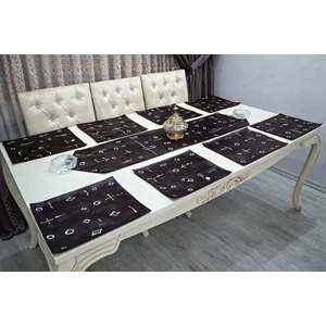 mandaş yemekteyiz yemek seti boncuk işlemeli 9 prç desenli kahve