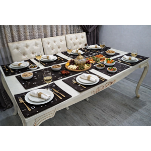 mandaş yemekteyiz yemek seti boncuk işlemeli 9 prç desenli kahve