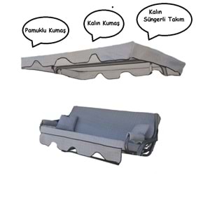 Mandaş Süngerli 3 Kişilik Salıncak Minder Seti (Pamuklu Kumaş)-Gri YENİ