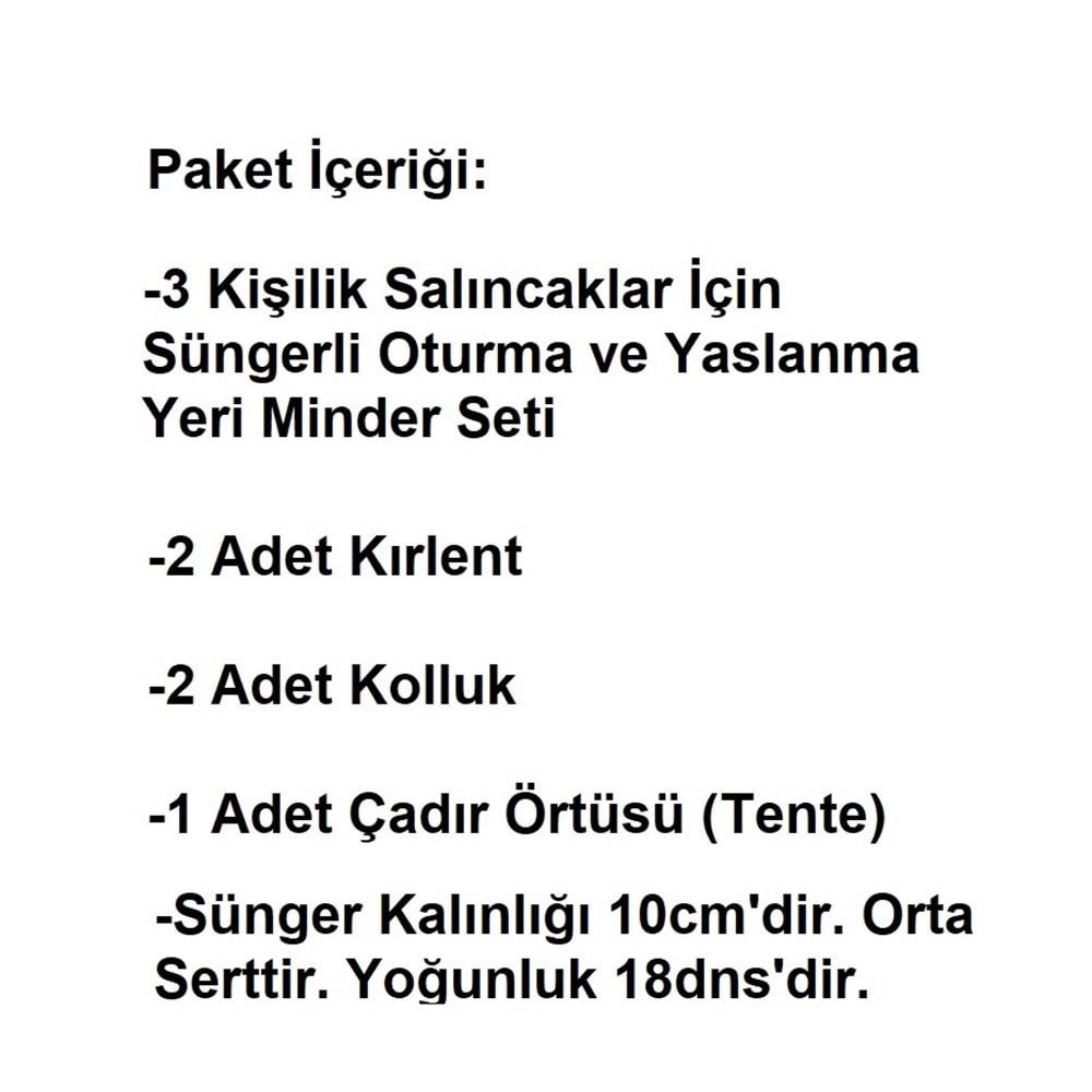 Mandaş Süngerli 3 Kişilik Salıncak Minder Seti (Pamuklu Kumaş)-Gri YENİ
