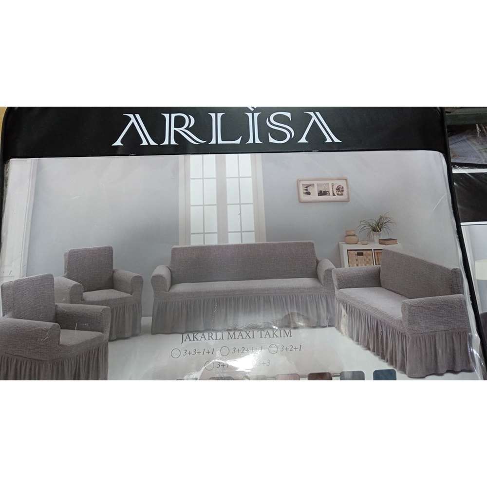 Arlisa jakarlı Kare Cizgili Etekli Maksi Koltuk Örtüsü 3+3+1+1 Antrasit