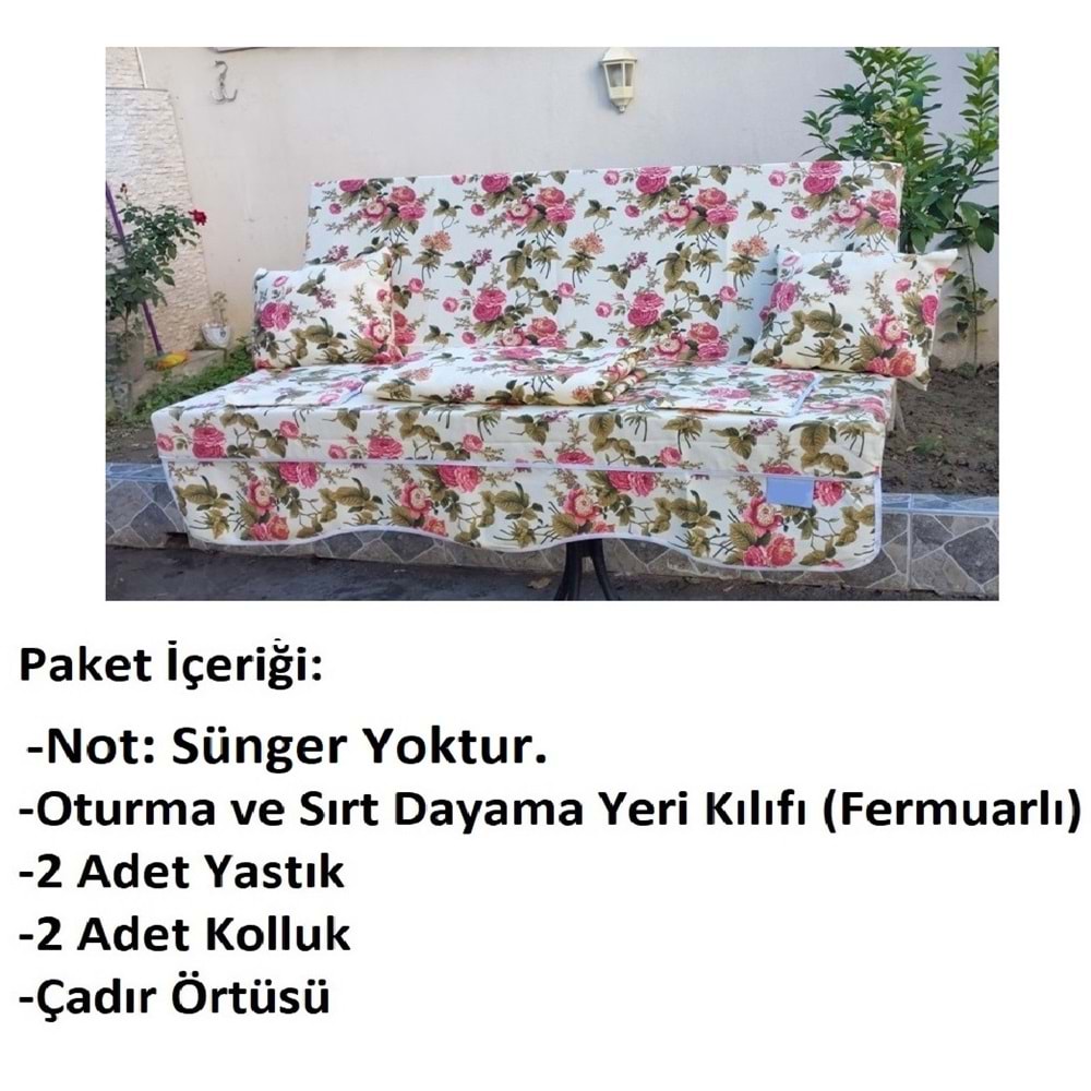 Mandaş Süngersiz 3 Kişilik Salıncak Minder Seti (Pamuklu Kumaş)-İngiliz Gülü Pembe