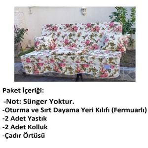 Mandaş Süngersiz 3 Kişilik Salıncak Minder Seti (Pamuklu Kumaş)-İngiliz Gülü Pembe