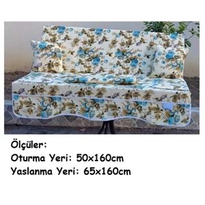Süngerli 3 Kişilik Salıncak Minder Seti (Pamuklu Kumaş)-İngiliz Gülü Mavi