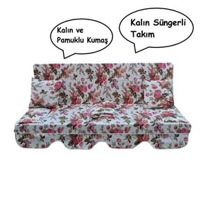Mandaş Süngerli 3 Kişilik Salıncak Minder Seti (Kalın Pamuklu Kumaş)-İngiliz Gülü Pembe