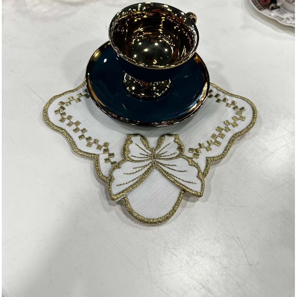 maraş işi tabak altlığı 6 lı paket simli gold kelebek