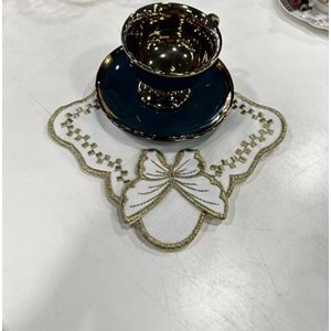 maraş işi tabak altlığı 6 lı paket simli gold kelebek