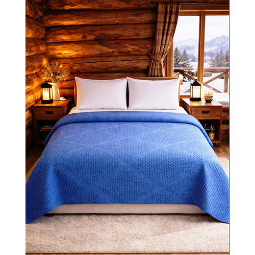 Şaheser %100 Pamuk Çift Kişilik Pike 240x220 (Tek Pike)-Mavi