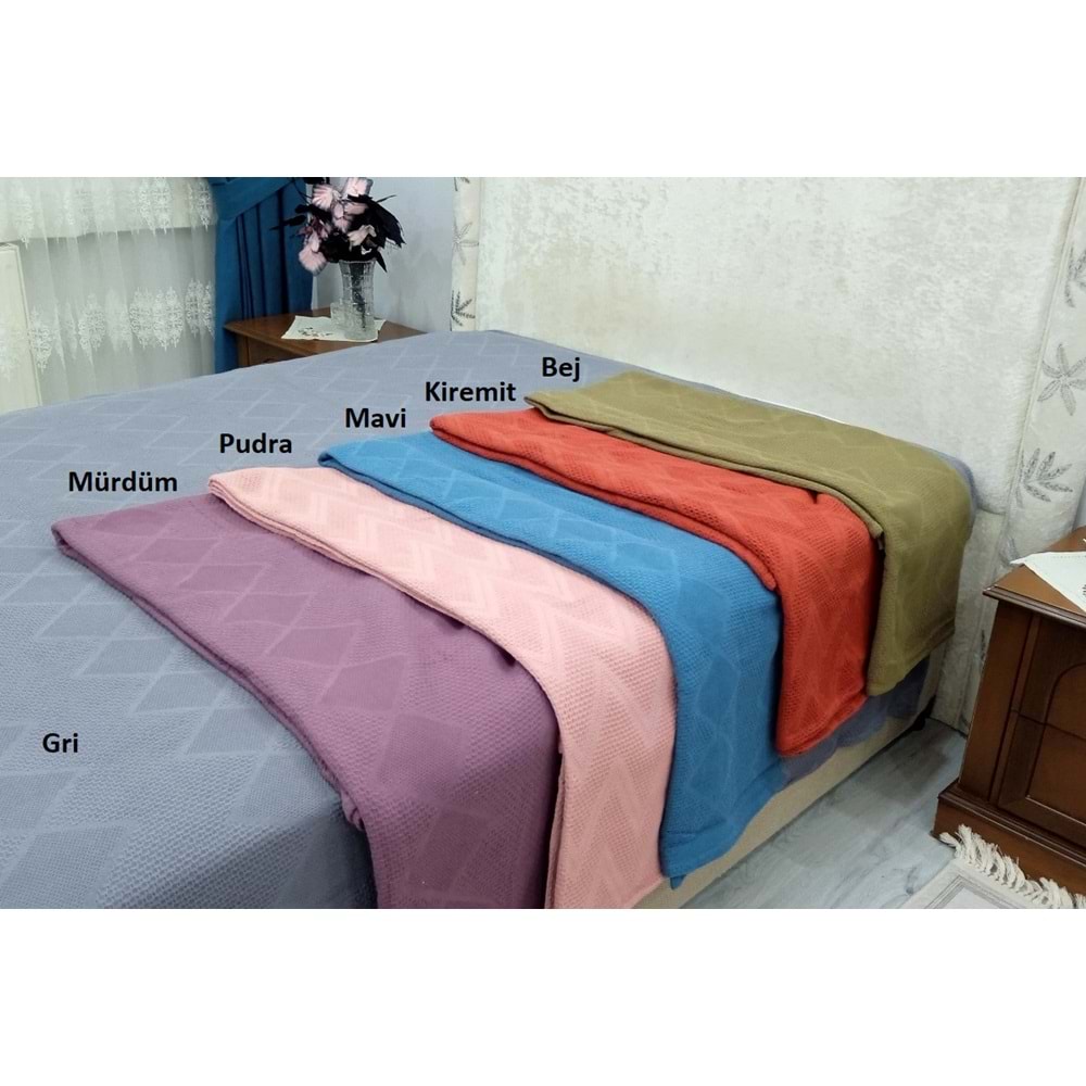 Şaheser %100 Pamuk Çift Kişilik Pike 240x220 (Tek Pike)-Mavi