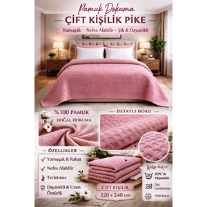 Şaheser %100 Pamuk Çift Kişilik Pike 240x220 (Tek Pike)-Pudra