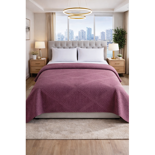 Şaheser %100 Pamuk Çift Kişilik Pike 240x220 (Tek Pike)-Mürdüm