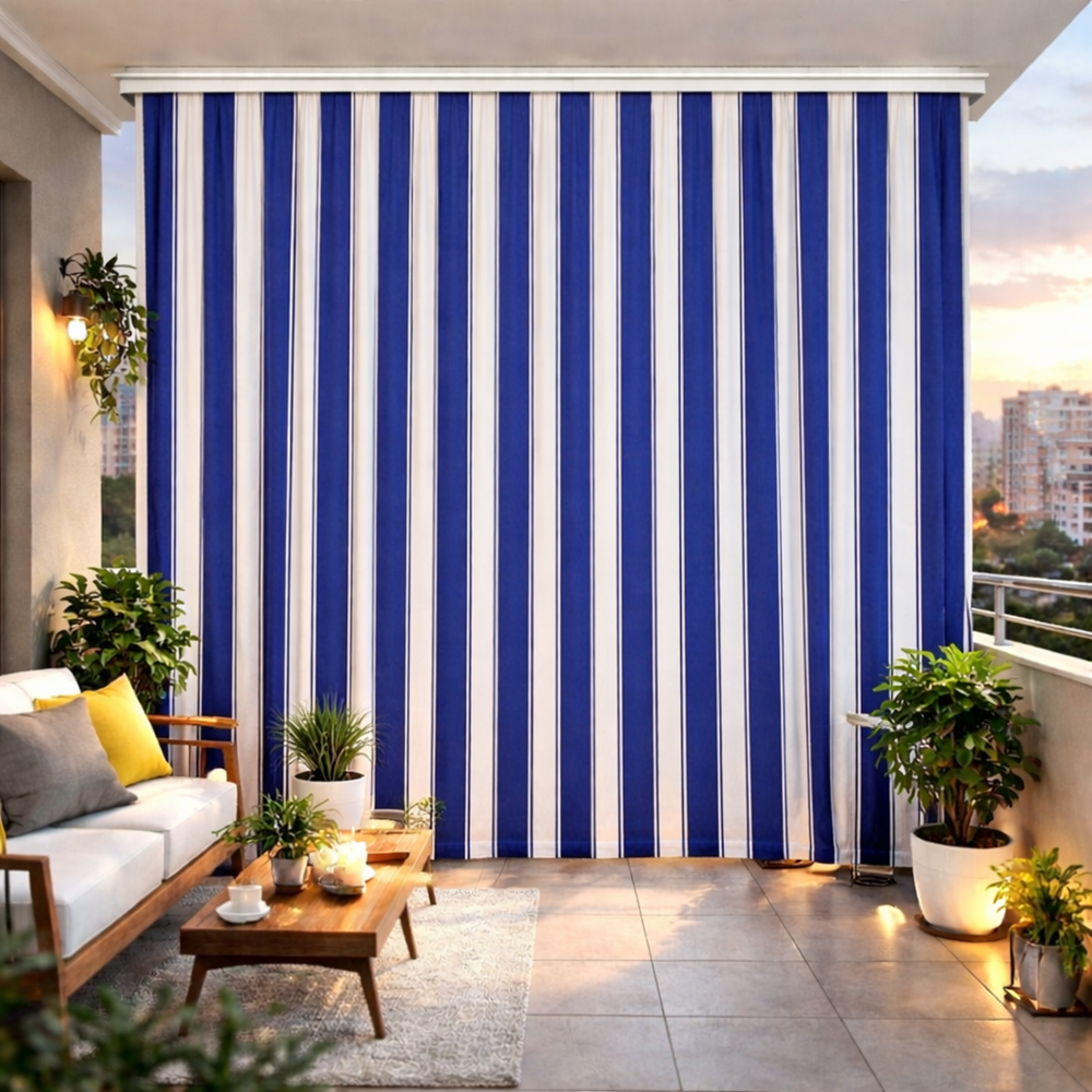 Balkon Perdesi Branda Kumaşı TOPTAN (En 240cm)-Mavi Beyaz