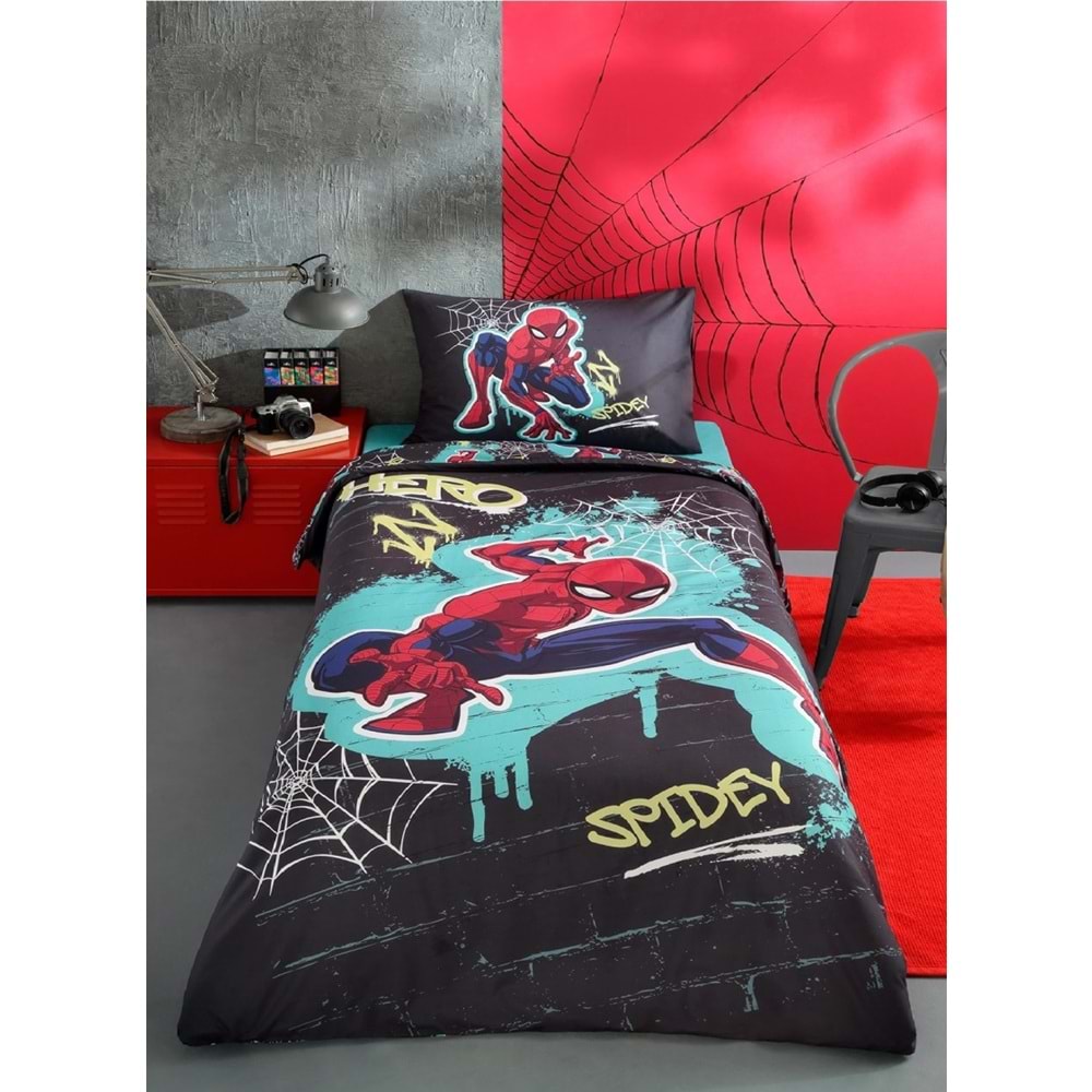 Özdilek Lisanslı Fitted Çarşaflı Tek Kişilik Çocuk Nevresim Takımı-Spiderman Street Gri