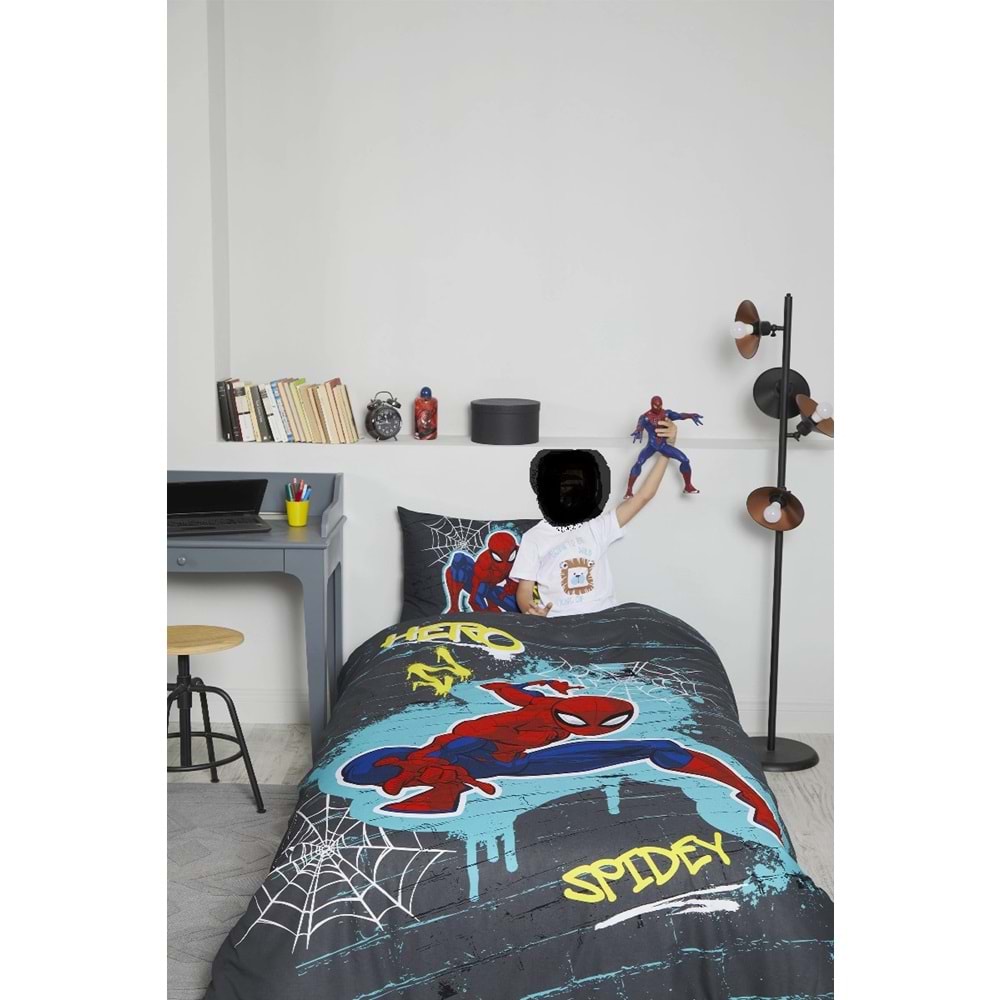 Özdilek Lisanslı Fitted Çarşaflı Tek Kişilik Çocuk Nevresim Takımı-Spiderman Street Gri
