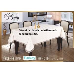 Fransız Güpürlü KDK Dertsiz Masa Örtüsü (155x215)-Turkuaz