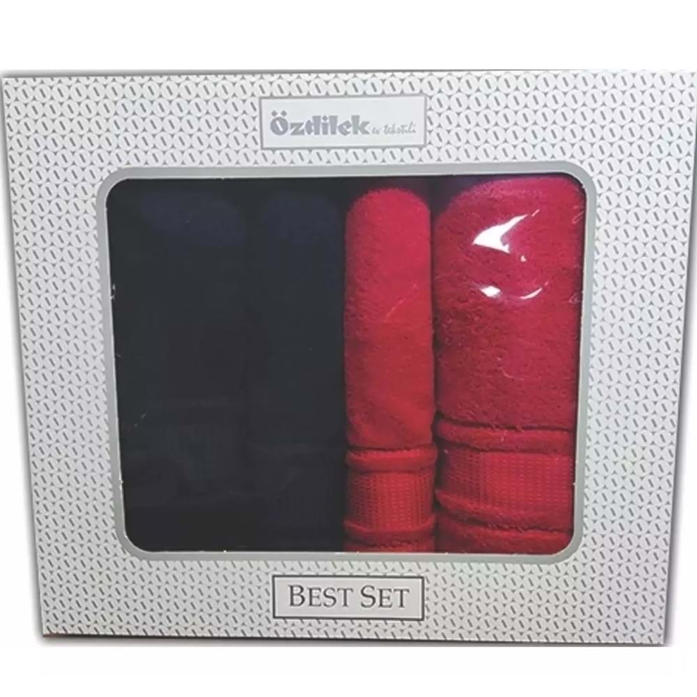 Özdilek Best Hamam Seti, Banyo Havlu Takımı (Büyük Boy)-Colourist Siyah Kırmızı