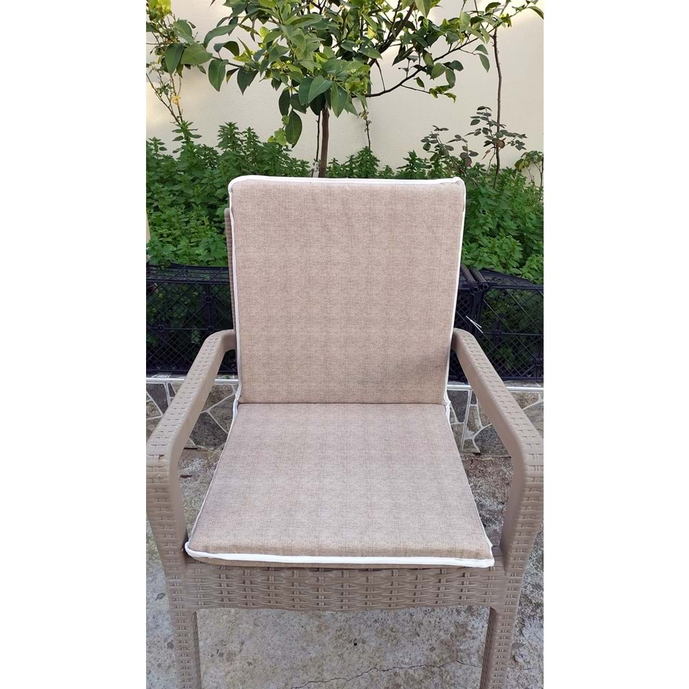 4 Adet Komutan Arkalıklı Sandalye Minderi, Extra Kalın (Kalınlık 5cm)-Bej